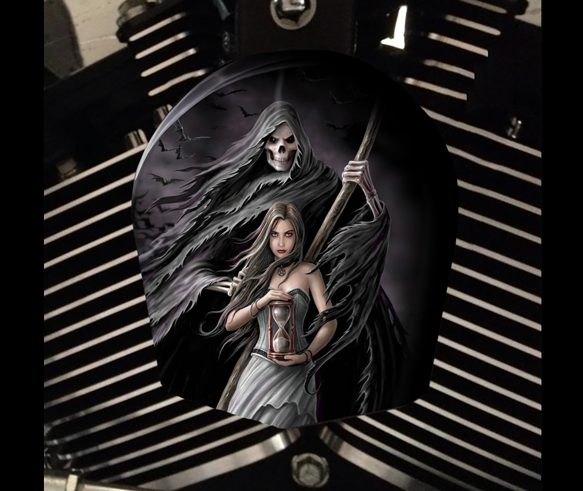 Custom Horn Cover - Reaper And Girl With Hourglass