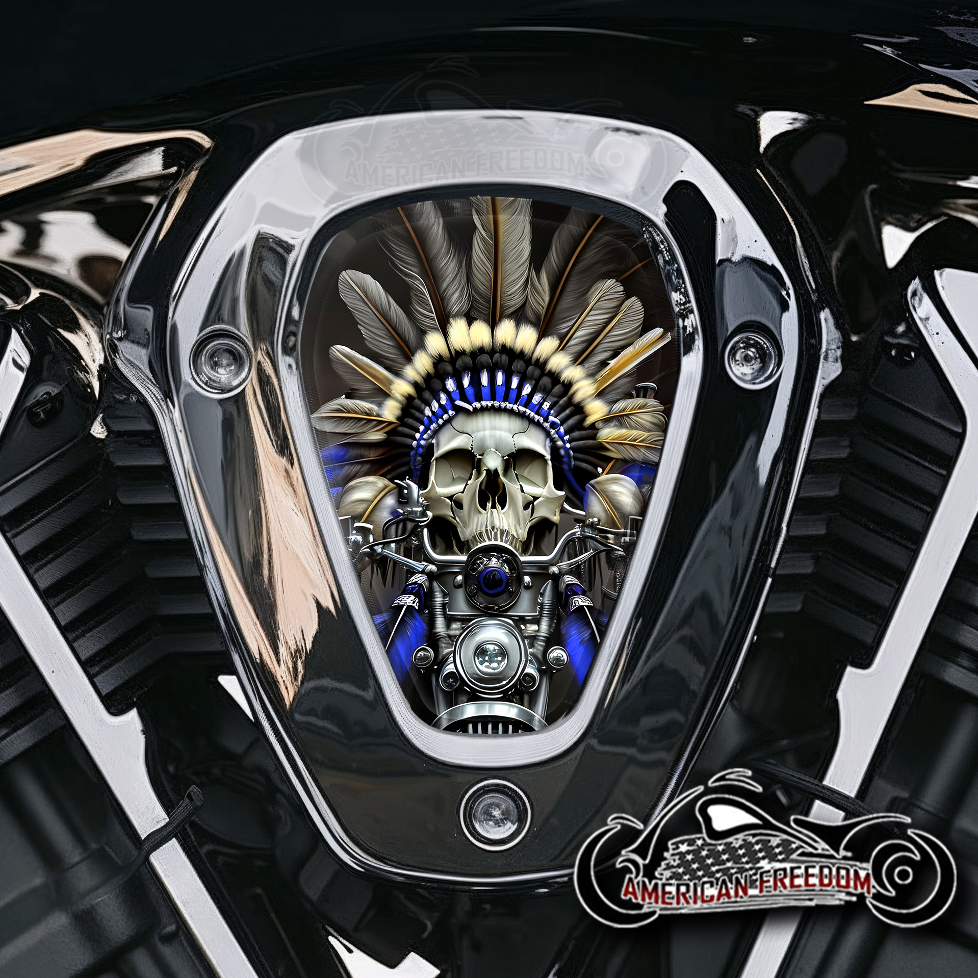 Indian Challenger Pursuit V Cover Inserts - Native Skull Blue