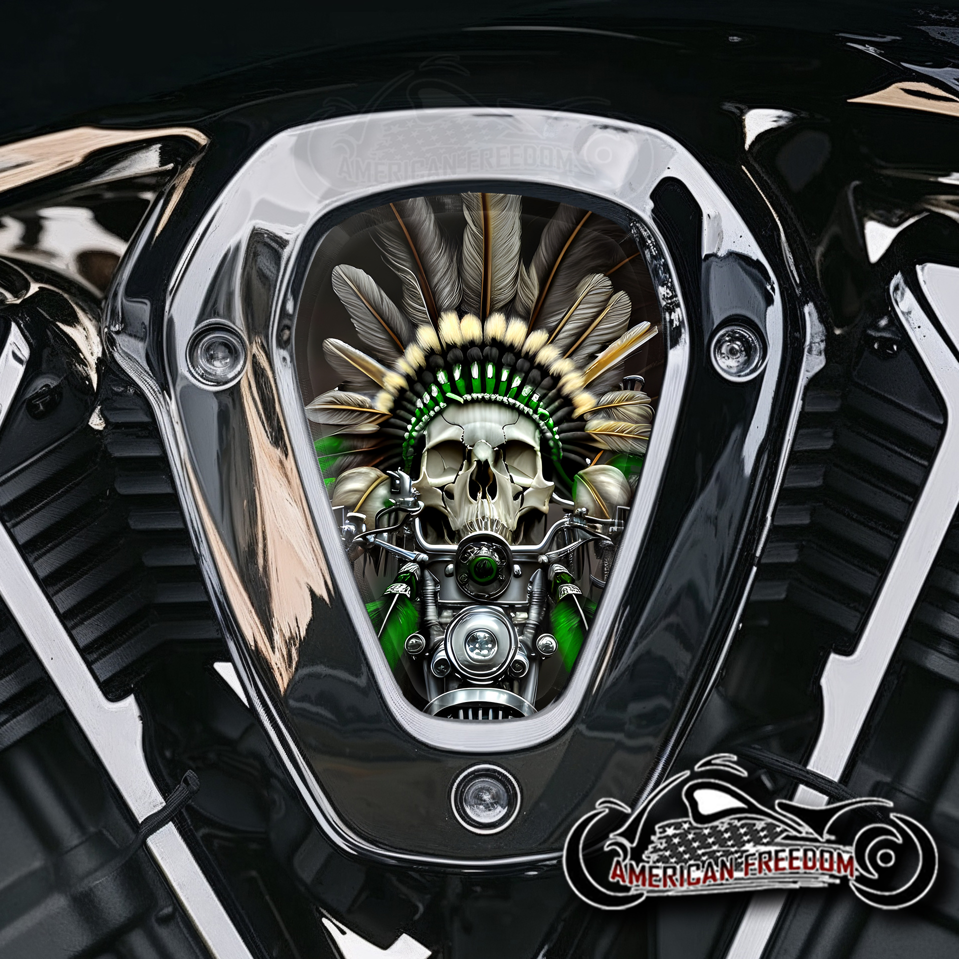 Indian Challenger Pursuit V Cover Inserts - Native Skull Green