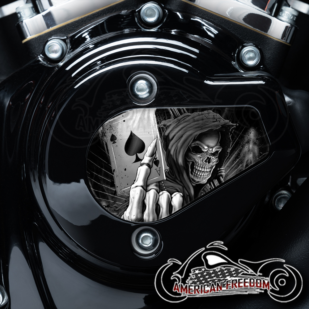 Harley Davidson VVT Timing Medallion - B&W Flaming Ace Reaper