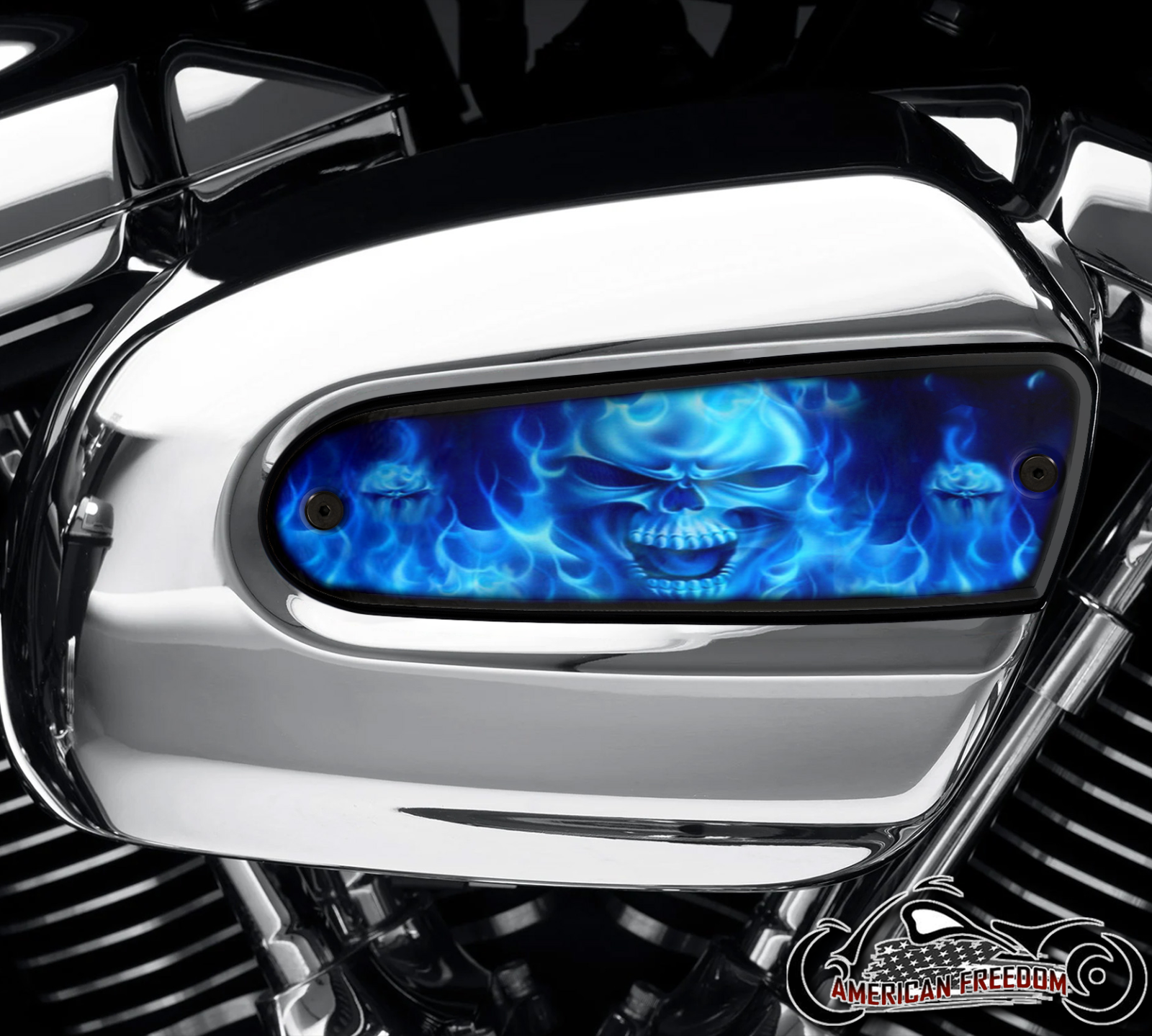 Custom Horn Cover - Blue Flame Skull [Harley Davidson Horn Cover 