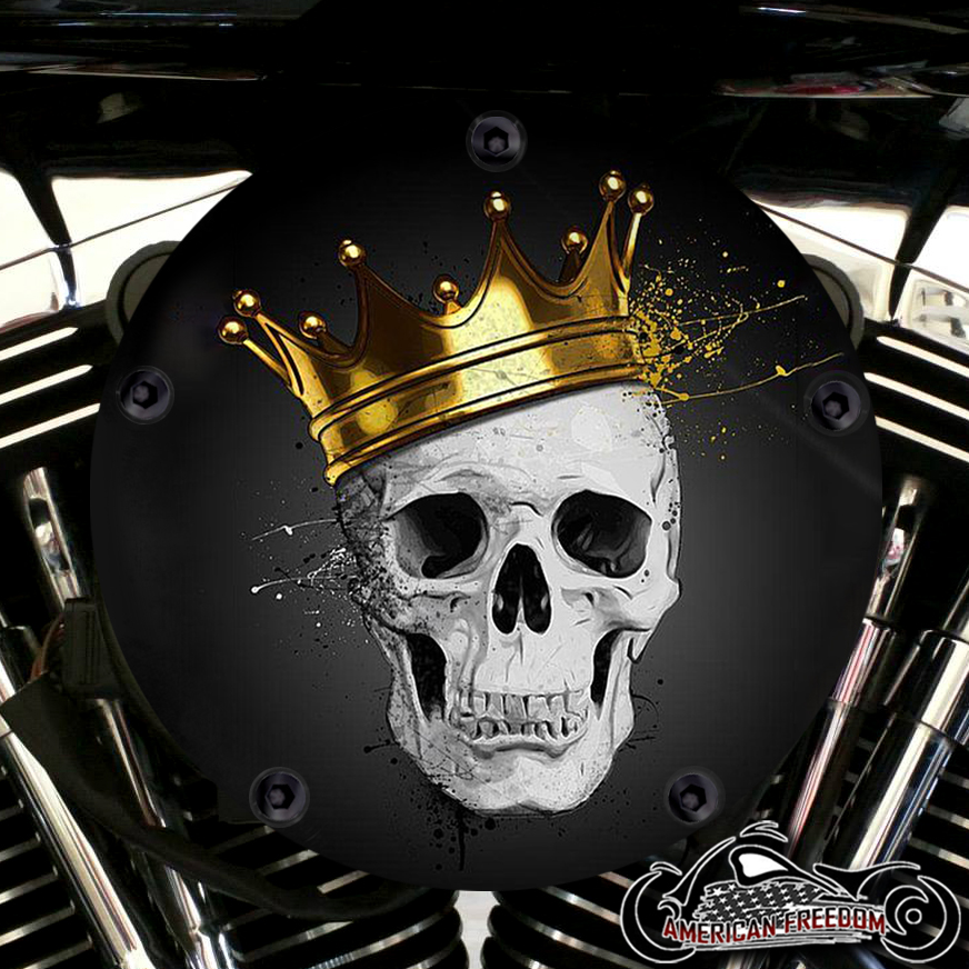 P/N: MT429-004-CD HTTMT Chrome Skull No.1 Dark Custom Derby Timer Cover CNC Air Cleaner Cover Trim Compatible with H-D FLD Dyna Switchback FLHR Road King Electra Glide Classic XL 1200C Sportster 