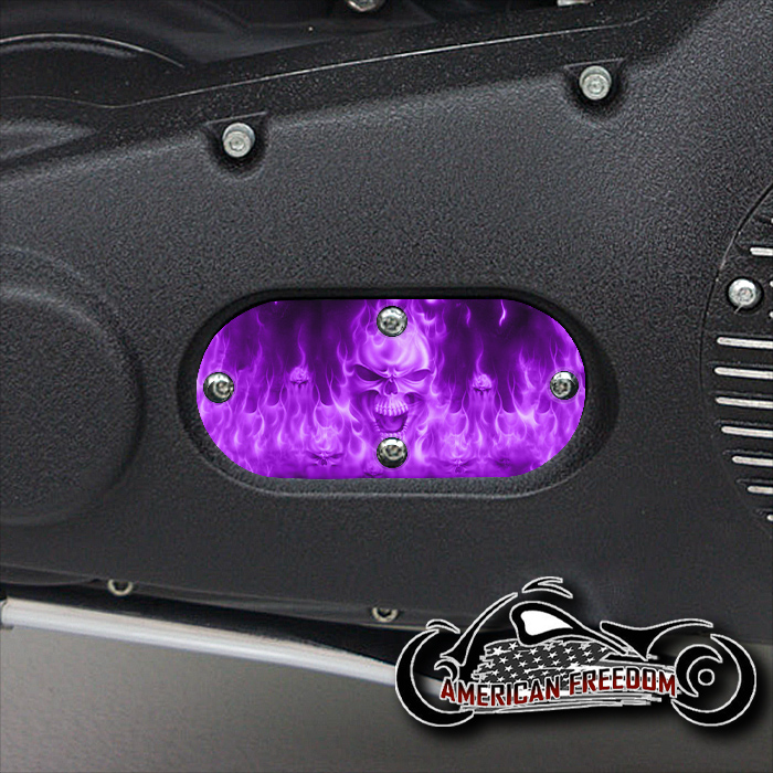 Custom Oval Inspection Cover - Purple Flame Skull