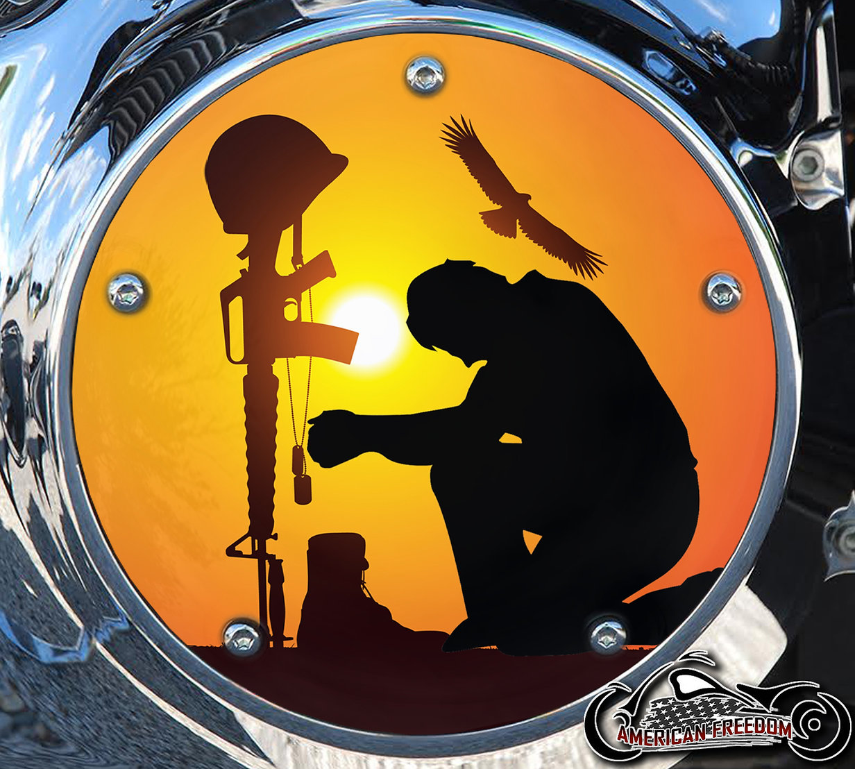 Custom Harley Derby Cover - Fallen Soldier