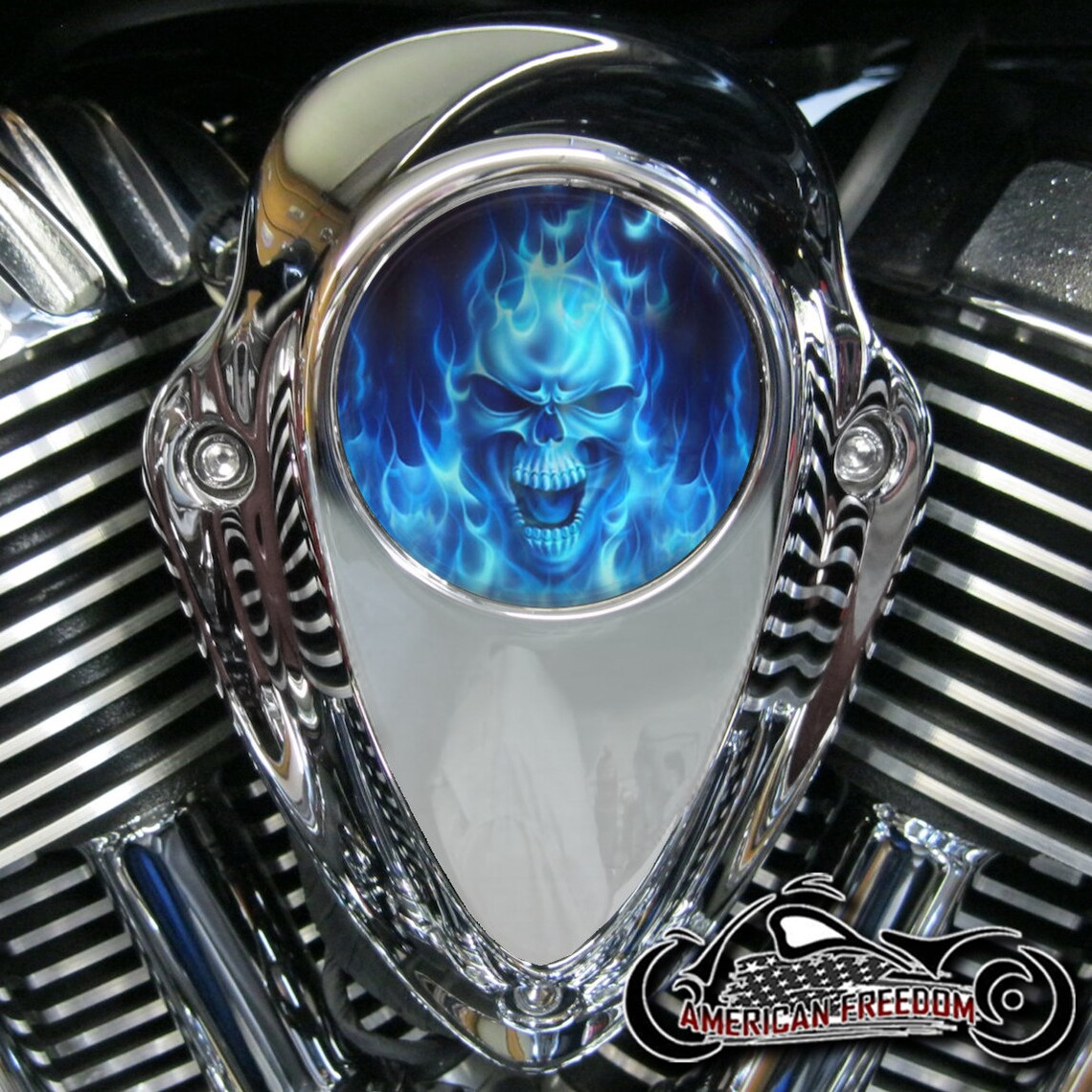 Indian Thunder Stroke Horn Insert - Blue Flame Skull