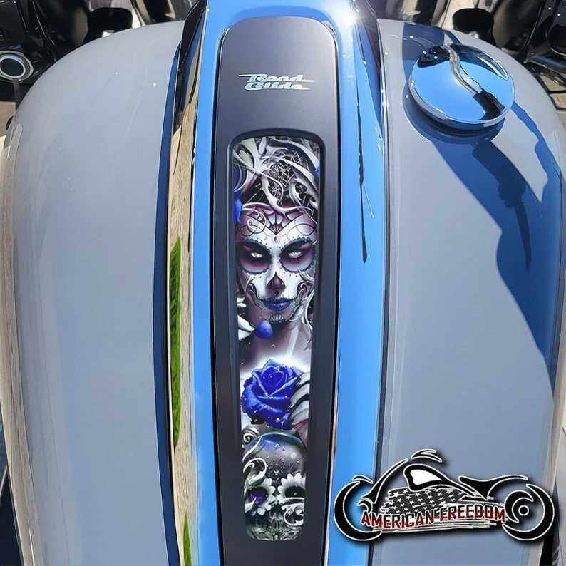 Harley 2021+ Street & Road Glide Dash Insert - Skull Queen Blue
