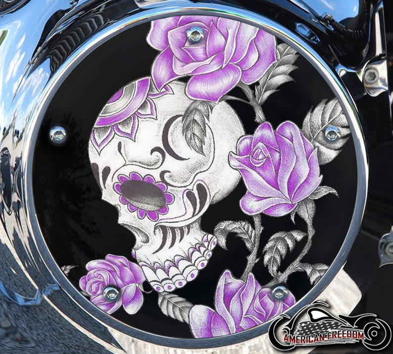 Custom Derby Cover - Skull & Roses Purple