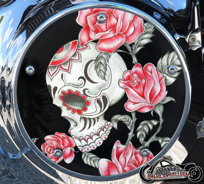 Custom Derby Cover - Skull & Roses Red